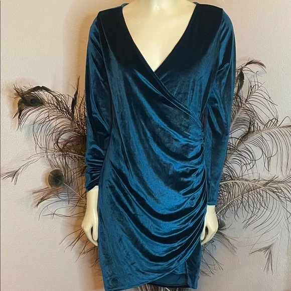 Amazon Teal Velvet Long Sleeve Dress - Picture 4 of 4